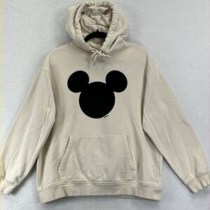 H&M Mickey Mouse Hoodie Sz S Cream with Black Polyester Cotton Blend Lined Hood